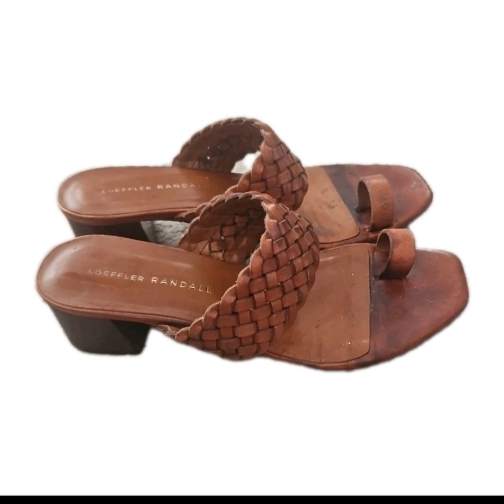 Loeffler Randall Brown Braided Leather Block Heel Chic & Timeless Sandal 7 - Picture 3 of 14